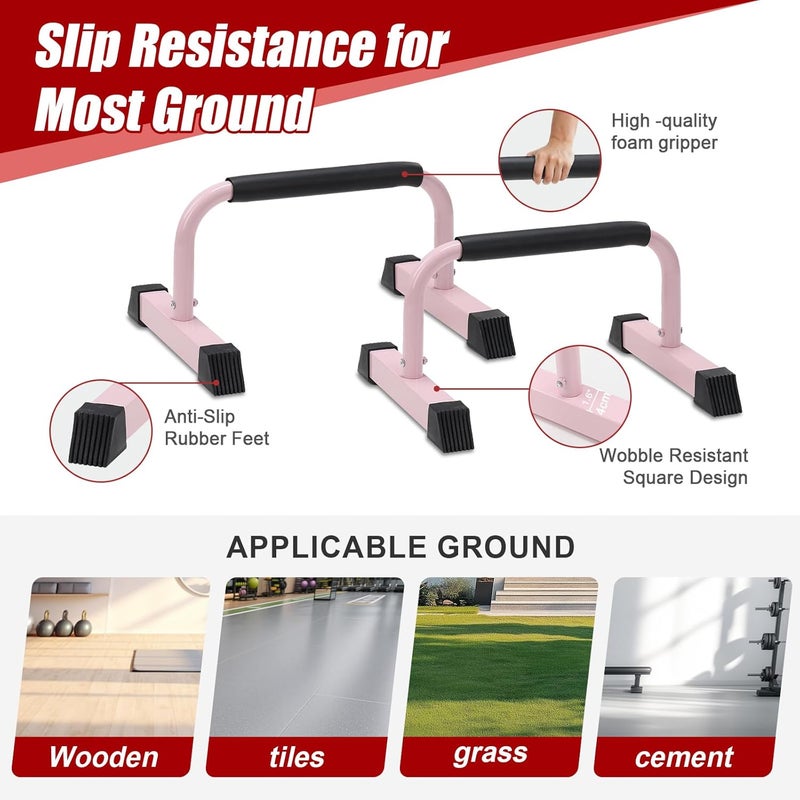 ETICSIPA Push Up Bars: Sweat-resistant Parallettes Bar for Handstands L-sit & Dip, No Wobbling Strength Training Pushup Stands for Women Men Workout Core Exercise at Home Floor Gym - Image 4